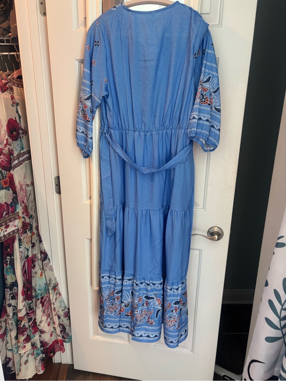 Blue Embroidered printed Tiered Maxi Dress - Picture 5 of 6